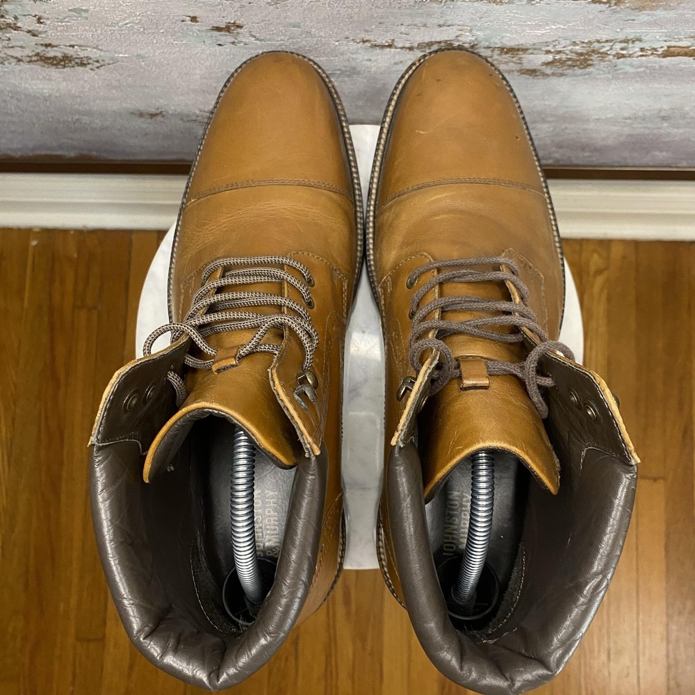Johnston & Murphy Boots Mens Size 9 Brown Leather Cap Toe Combat Ankle Casual - Picture 7 of 12